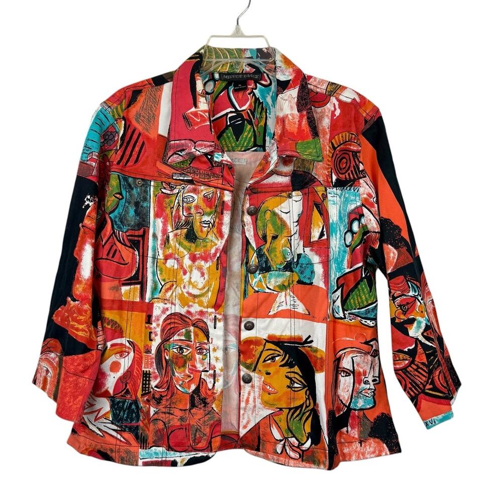 Mirror Image Sz XL Art-to-Wear‎ Picasso Portraits 3/4 Jacket Cotton Blend EUC